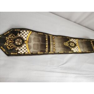 Daniel Ellissa Mens Silk Tie Baroque Chain Medallion Olive Green Gold Ornate